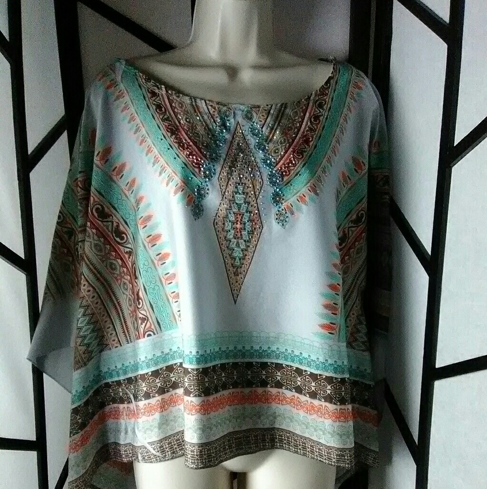 Arden B Aztec Women's Scarf Batwing Top